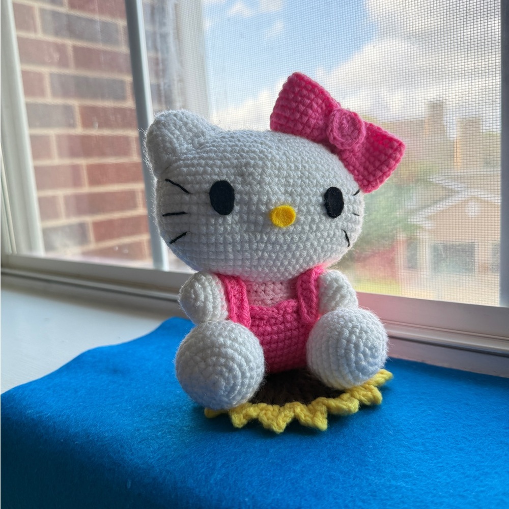Crocheted Hello Kitty Plush with Pink Bow